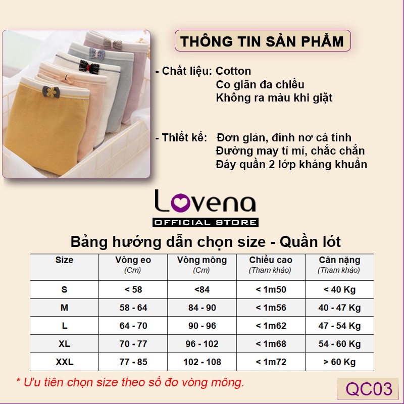 Quần Lót Nữ Cotton Kháng Khuẩn Cute Lovena QC03