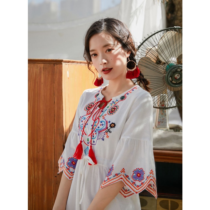 Váy Maxi Hoạ Tiết Boho Thêu Hoa 04 - MUOJ