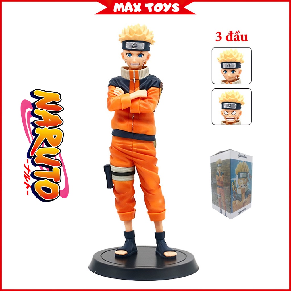 Mô hình Naruto đẹp có 3 đầu thay đổi cao 25cm, có hộp đựng cao cấp