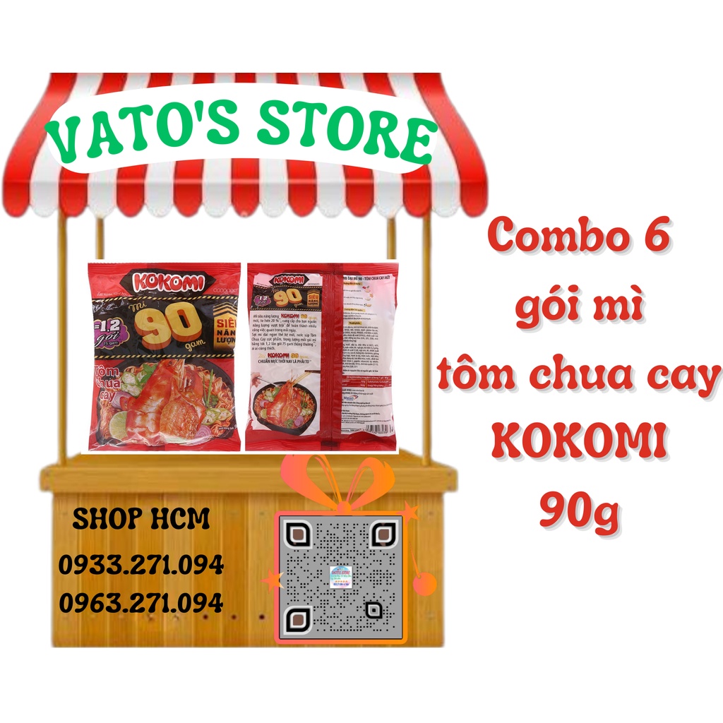 Thùng 30 gói mì Kokomi 90 tôm chua cay 90g / Combo 6 gói mì Kokomi 90 tôm chua cay 90g
