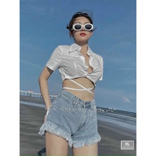 Áo sơ mi tay ngắn dây chéo UA532C dáng croptop
