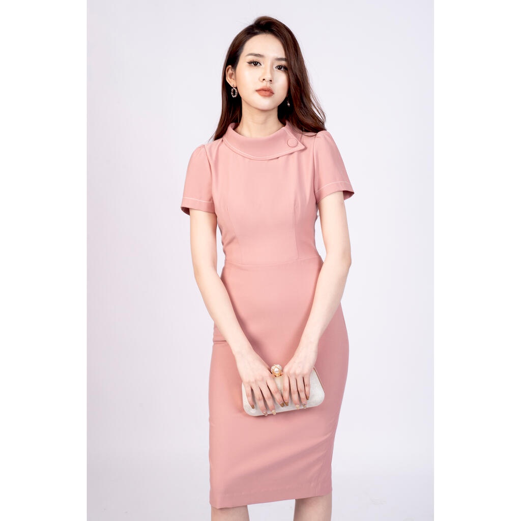 Đầm ôm, cổ vạt chéo, may trần chỉ MMOutfit M-DA071021316