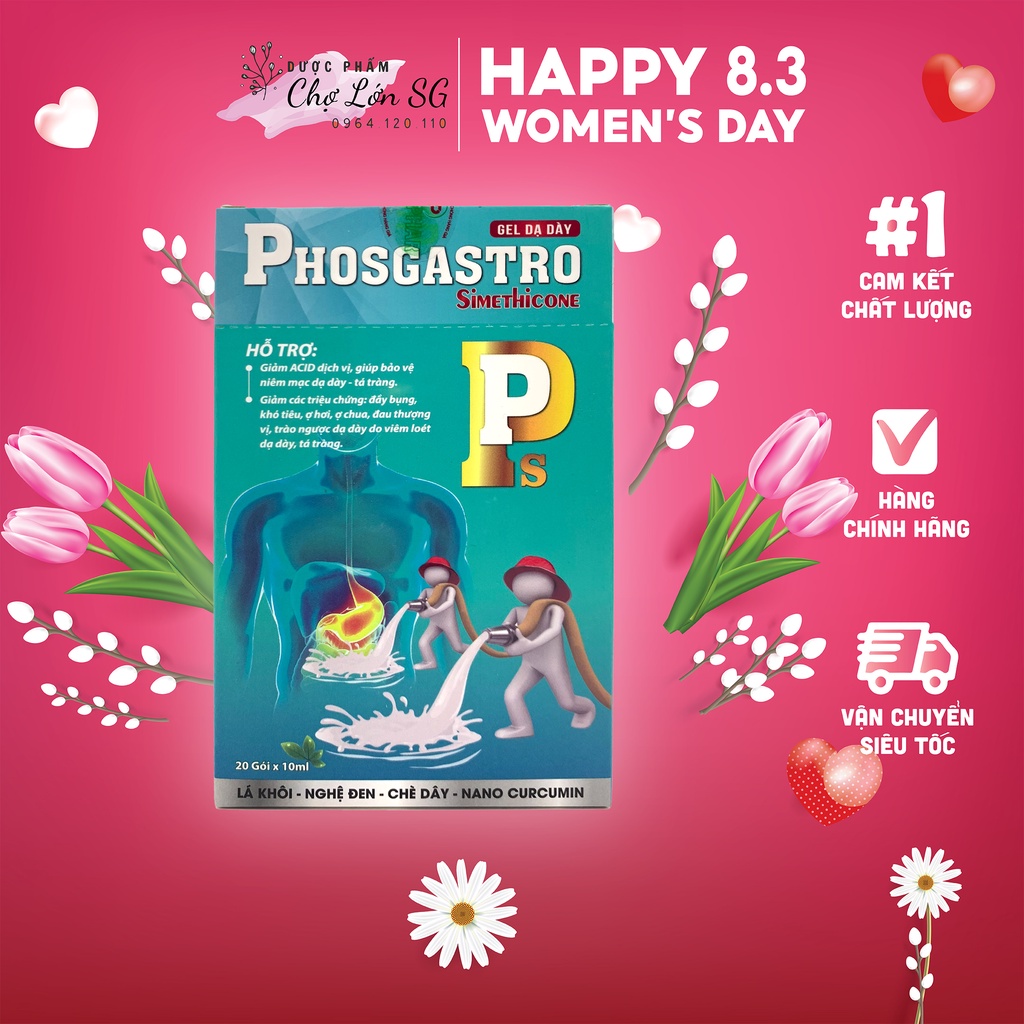 Gel dạ dày PHOSGASTRO giảm triệu chứng đầy bụng, ợ hơi, bảo vệ niêm mạc dạ dày - Hộp 20 gói