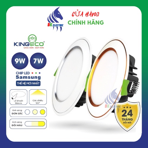Đèn led trang trí downlight âm trần KINGLED Viền Bạc Viền Vàng mặt cong 7w 9w