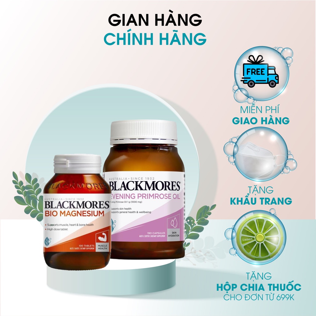 Combo viên uống hỗ trợ cân bằng nội tiết tố nữ Blackmores Bio Magnesium, Blackmores Evening Primrose Oil