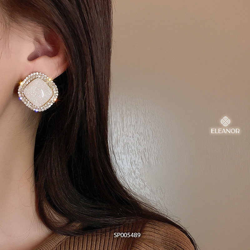 Bông tai nữ chuôi bạc 925 Eleanor Accessories hình vuông bo góc họa tiết vân đá sang trọng phụ kiện trang sức 5489