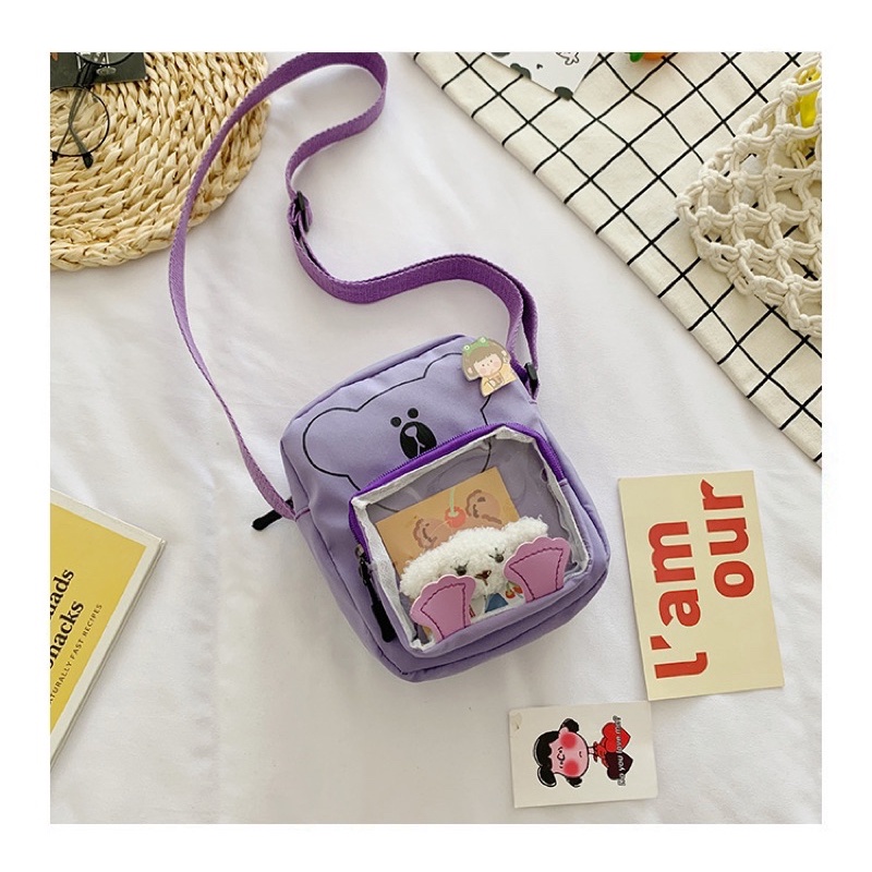 TÚI CHÉO VẢI PHỐI MICA HÌNH GẤU DỄ THƯƠNG