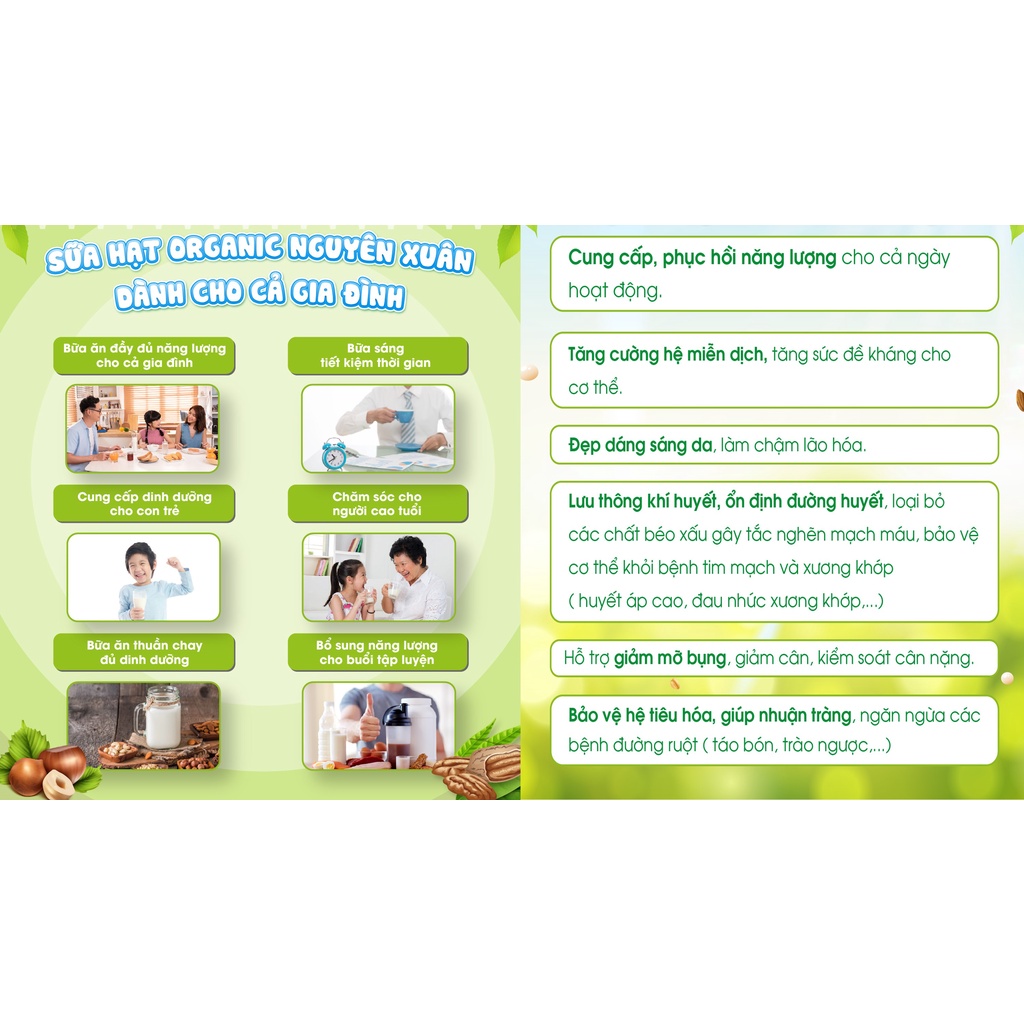 Sữa Hạt Organic Nguyên Xuân - Sữa Thực Vật. Hộp 800G