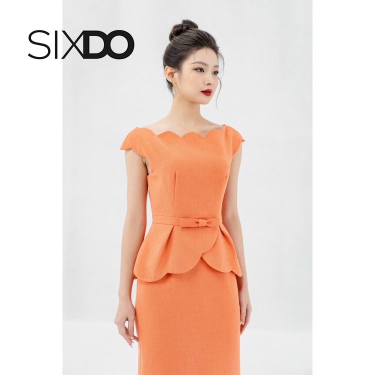 Đầm midi cổ sò màu cam thời trang SIXDO (Orange Scalloped Neck Midi Woven Dress)