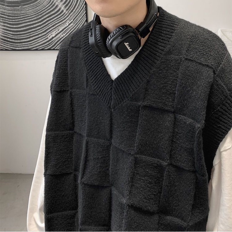 Áo Gile Đan Ô Vuông Nam Nữ Unisex