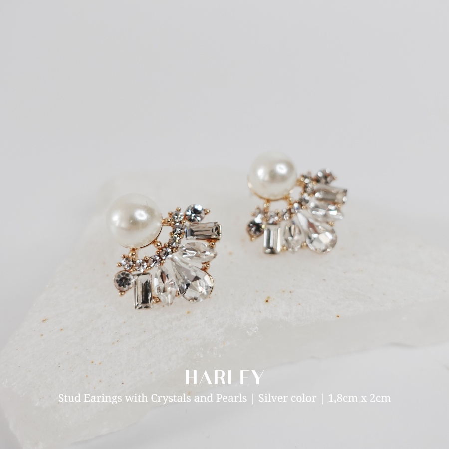 Bông tai, khuyên tai đi tiệc đính đá và hạt ✨ màu bạc phong cách Hàn Quốc sang trọng thanh lịch, ✨Harley Jewelry