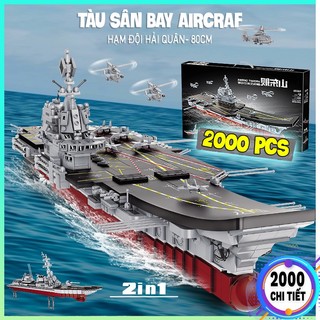 Bộ đồ chơi lắp ráp Tàu Sân Bay khổng lồ 2000CT-Xếp hình logo tàu chiến dài 80 cm kèm lính hải quân