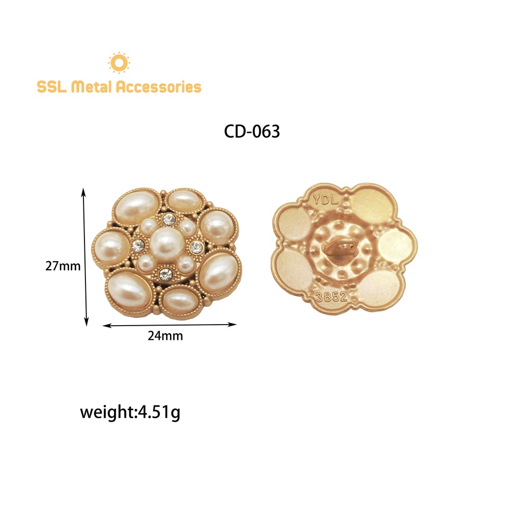 Cúc áo kim loại thời trang mới hình bông hoa có đính cườm dành cho áo vest, sơ mi, áo dạ... CD-063 27mm