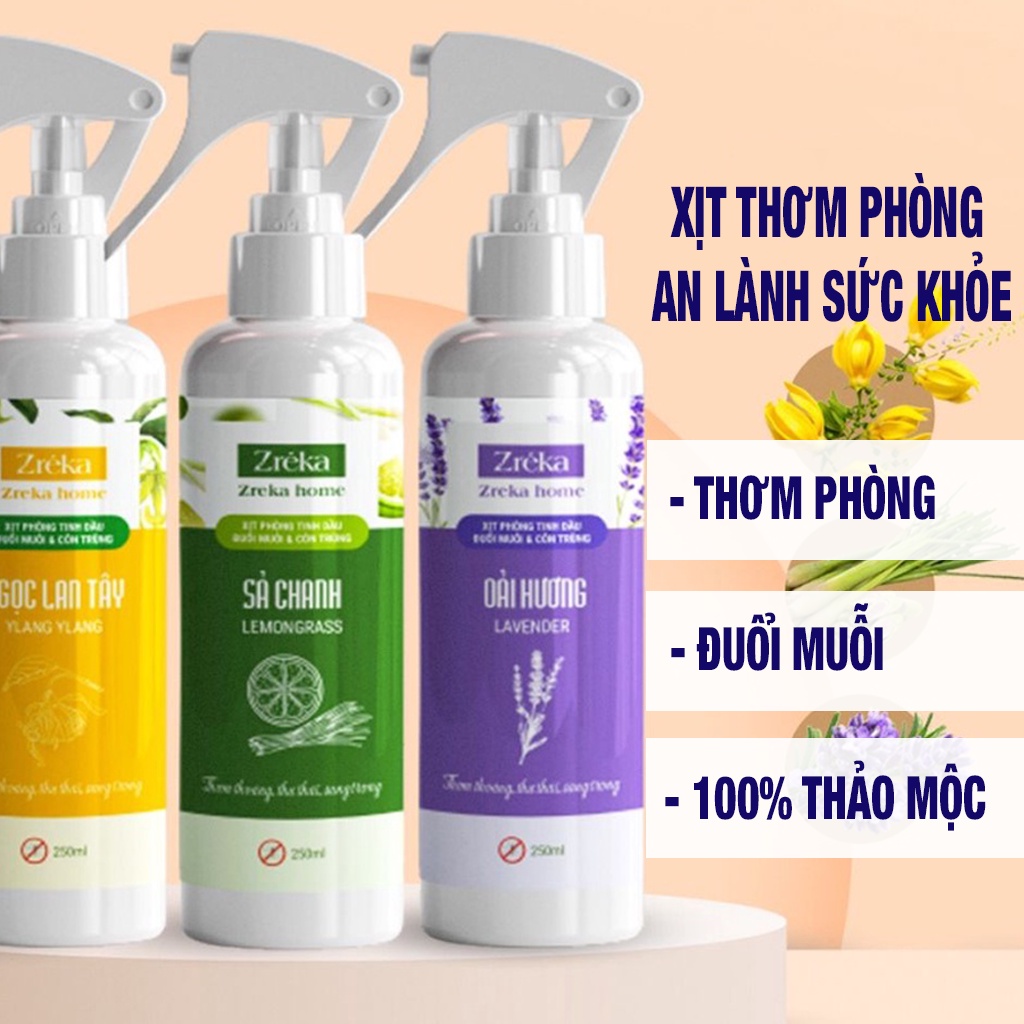 Bình Xịt Tinh Dầu ZREKA Thơm Phòng Xua Đuổi Muỗi Và Côn Trùng , Chiết Xuất Thảo Mộc An Toàn Sức Khỏe Gia Đình