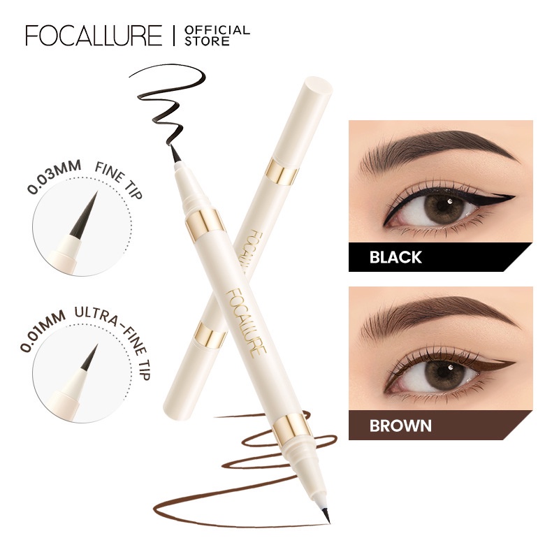 Bút Kẻ Mắt Lông Mày Mi Dưới Eyeliner 2 Đầu Siêu Mảnh Dạng Lỏng Không Lem LL01 Focallure Chống Thấm Nước Nhanh Khô