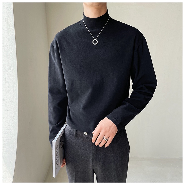 Áo Thun Nam Dài Tay Cổ Lọ Màu Trơn Thời Trang