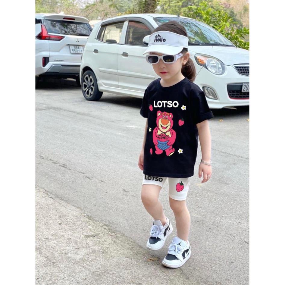 Bộ quần áo thun gấu L.O.T.S.O quả dâu quần legging cho bé, set áo cotton 100% quần bo zip,hekids