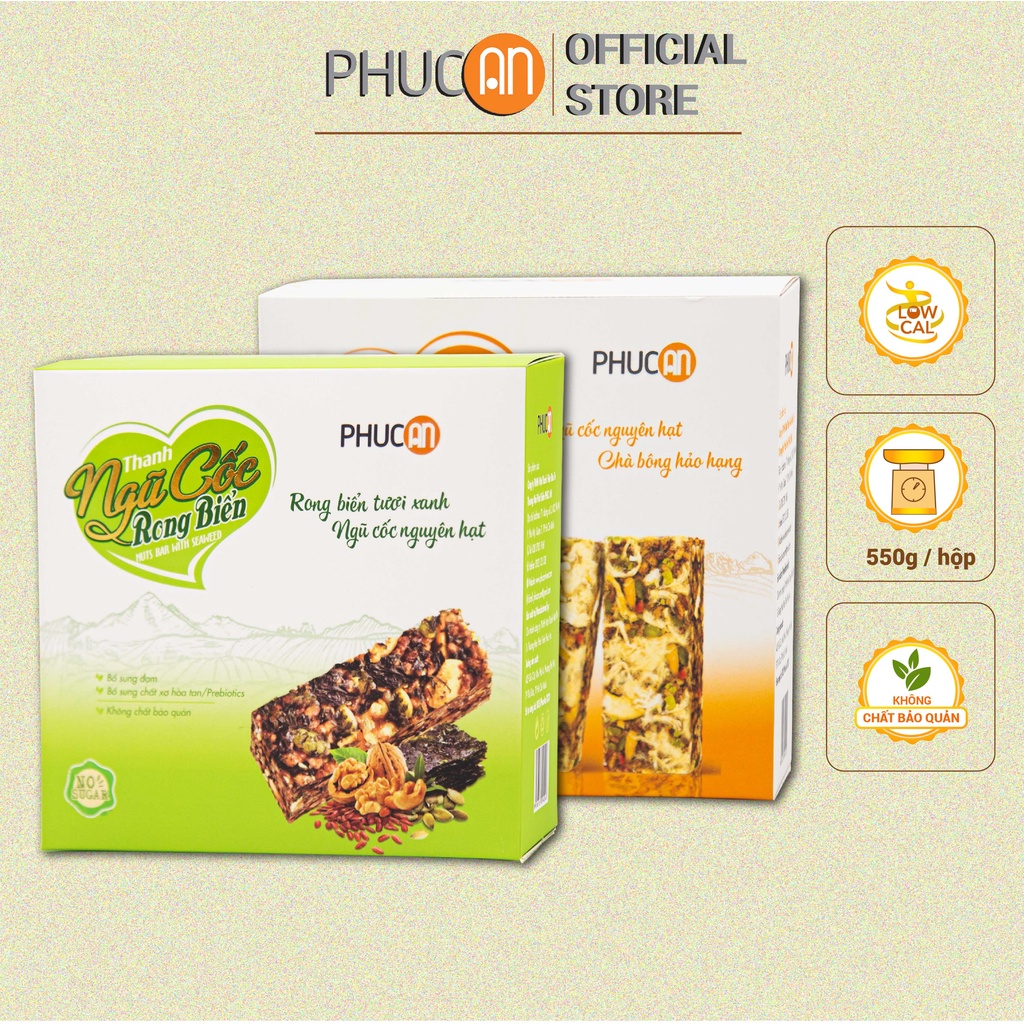 COMBO 2 hộp thanh năng lượng hạt ngũ cốc Phúc An vị rong biển+ vị chà bông(GIẢM CÂN-ĂN KIÊNG)BÁNH NGŨ CỐC PHÚC AN