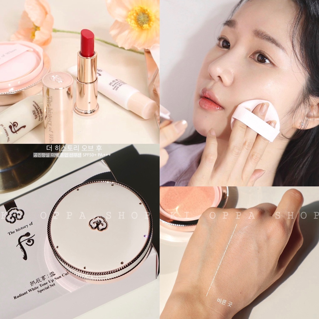 Phấn nước dưỡng trắng nâng tone da Whoo Radiant White Tone Up Sun Cushion