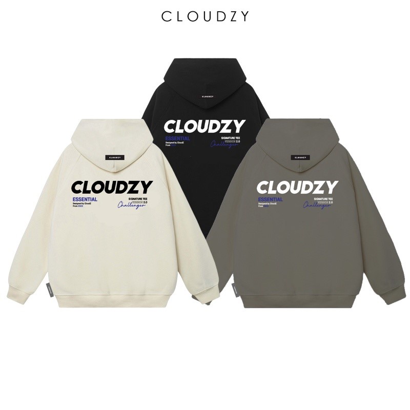 Áo hoodie local brand nam nữ unisex cặp đôi nỉ ngoại cotton form rộng có mũ xám đen dày CLOUDZY SIGNATURELOGO V2