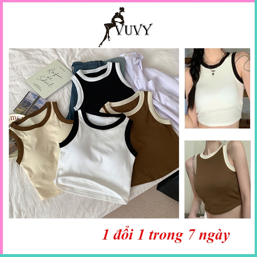Áo croptop, Áo ba lỗ nữ sát nách vải bozip tăm hàn ôm body, gân mềm mát VUVY1