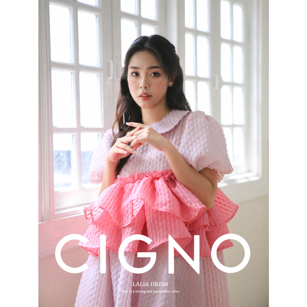 CIGNO-Đầm Phối bèo màu hồng form dáng baby doll tiểu thư LALIA DRESS