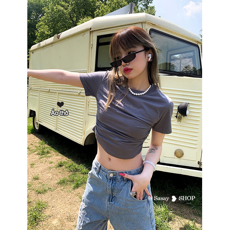 QADCOL Áo Croptop Tay Ngắn Hở Vai Xếp Ly Màu Đen Thời Trang Quyến Rũ Cho Nữ