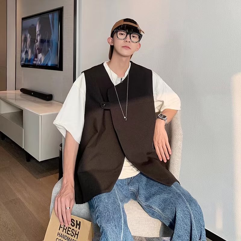 ♞AFF LIGE♞ Áo Khoác Mỏng Dáng Rộng Không Tay Phong Cách retro Thời Trang Xuân Thu Cho Nam