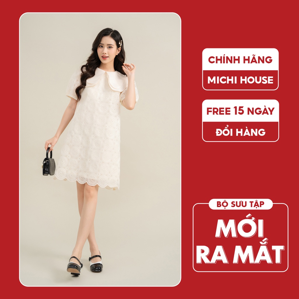 Đầm Suông A Michi House Váy Xuông Công Sở Màu Trắng Kem Phong Cách Hàn Quốc Dáng Dài Đến Gối Freesize Bầu Mặc Xinh V592
