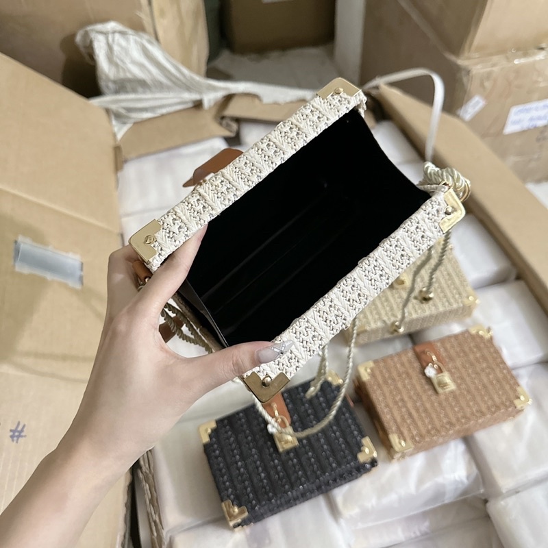 MT065 Túi cói vintage dáng cốp chữ nhật size 20cm