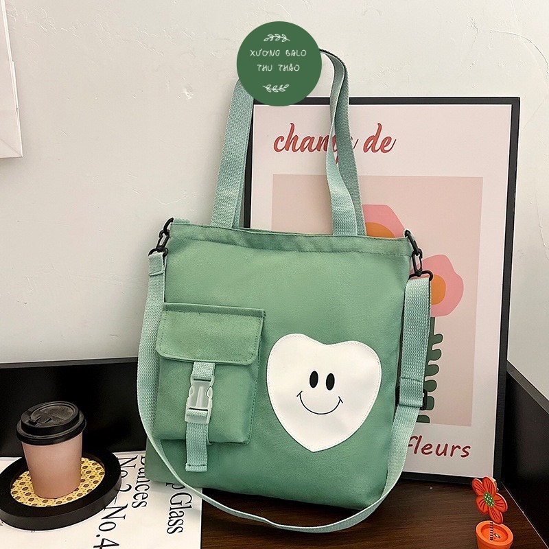 Túi tote đi học thêm đi chơi giá rẻ, đẹp thời trang trái tim biết cười