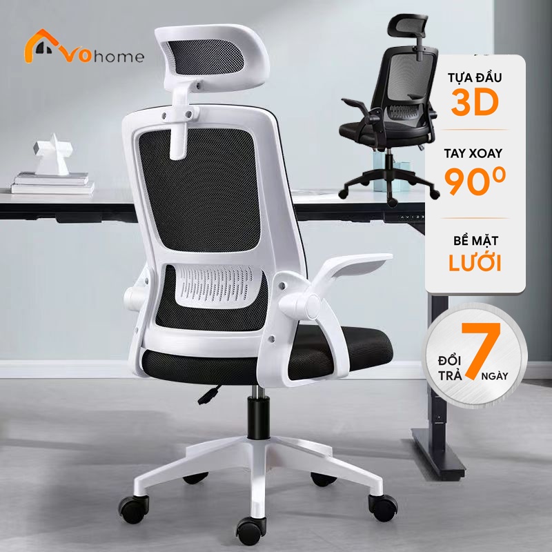 Ghế xoay văn phòng DOMIHOME - Lưng lưới thoáng mát, tựa đầu, điều chỉnh độ cao chống mỏi, tay gập thông minh