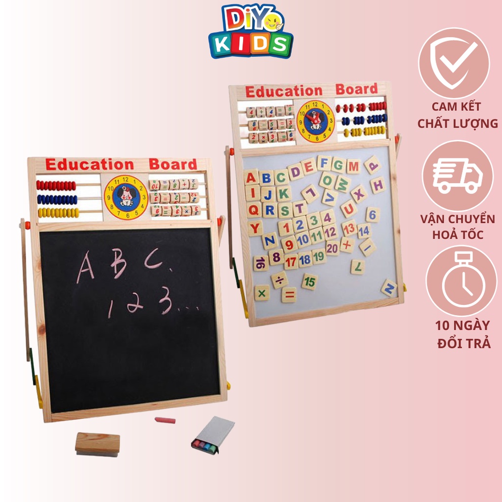 Bảng Học Chữ Cái - Bảng Viết Phấn Cho Bé, Có 2 Mặt và Bộ Số Chữ Cái Gỗ Gắn Nam Châm - Đồ Chơi Sáng Tạo DiYo Kids