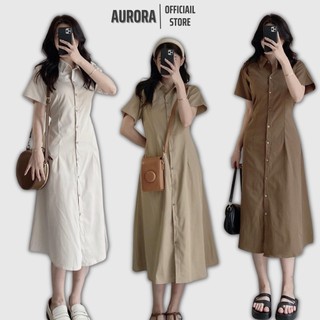 Váy đầm sơ mi thô dáng dài chun lưng chiết eo AURORA