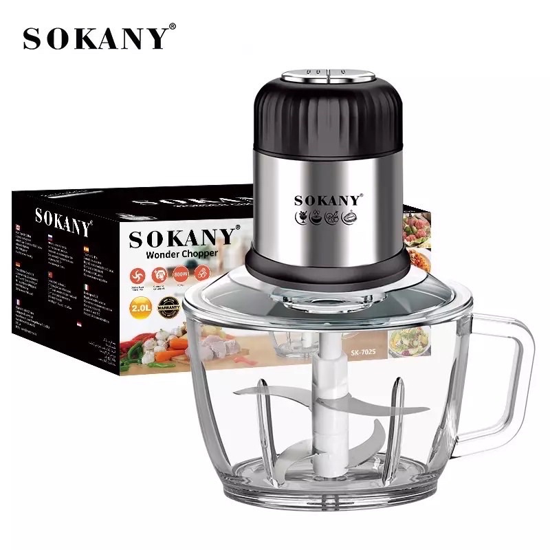 MÁY XAY THỊT SOKANY SK-7025 CỐI THUỶ TINH 2L COS TAY CẦM TIỆN LỢI