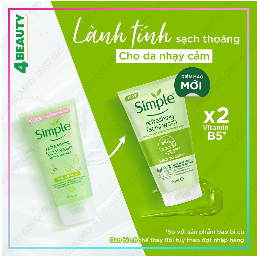 Sữa Rửa Mặt Simple Giúp Da Sạch Thoáng 150ml Kind To Skin Refreshing Facial Wash Gel