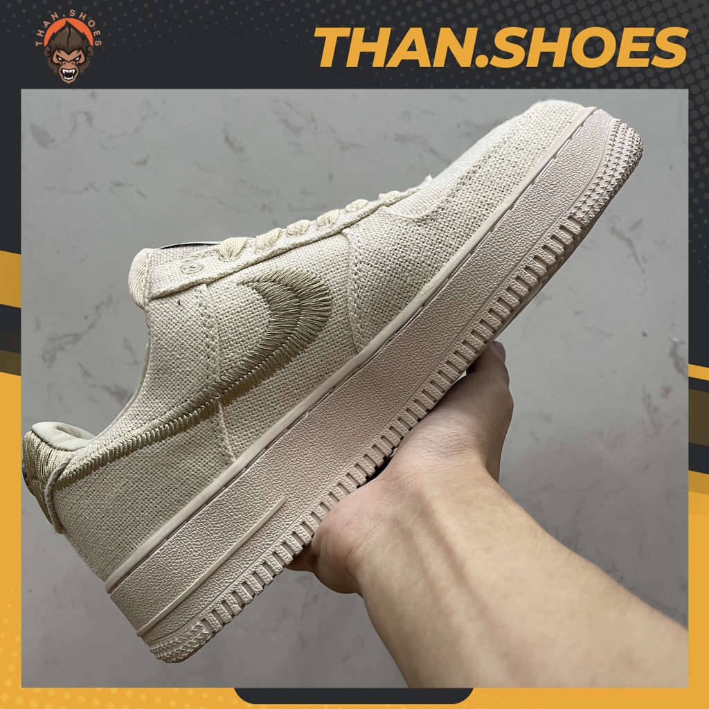 Giày Air Force 1 Low Stussy Fossil, AF1 Vải Canvas - Than.Shoes