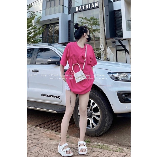 Áo phông màu hồng chữ ICE in nổi hàng QC dáng rộng chuẩn hot girl loại 1 - hàng có sẵn