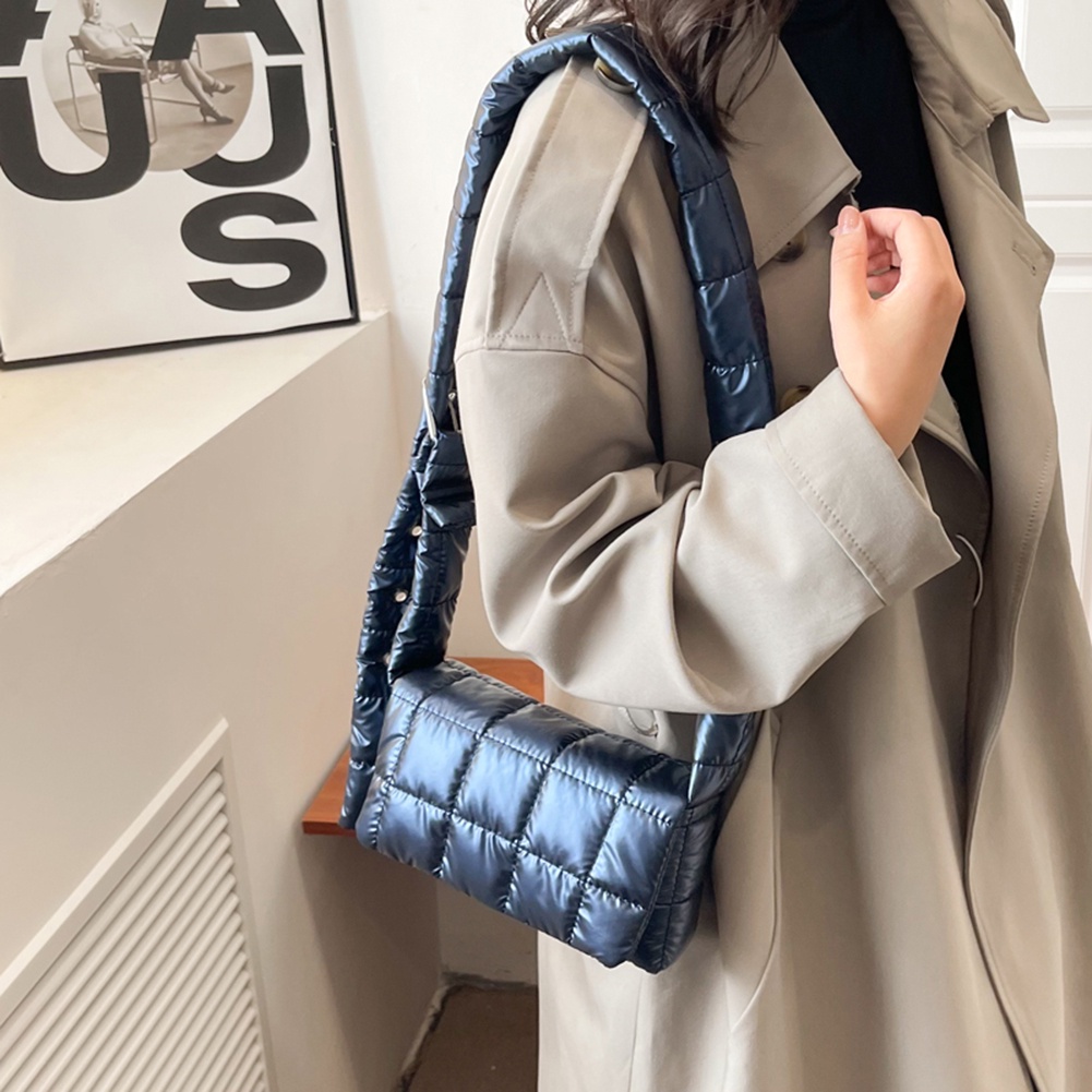 Túi Đeo Vai Bằng Nylon Cotton Chần Bông Khóa Bấm Giản Dị Cho Công Sở