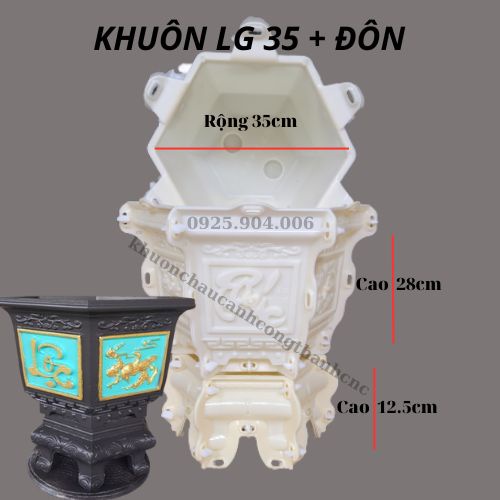 Khuôn đúc chậu cảnh lục giác 35 Phúc Lộc Thọ và Chân Đôn, Kết hợp 3 hoạ tiết Tùng, Chim, Đào, Nhựa ABS mới 100%
