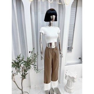 Set Bageo áo croptop mix quần suông phối màu TKCC