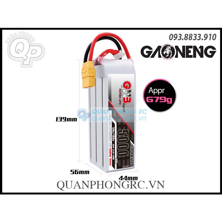 Pin GNB 5000mAh 6S 50C 22.2V LiPo Battery XT60 Plug