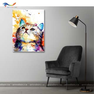 Tranh treo tường- Tranh canvas Chú mèo sắc màu