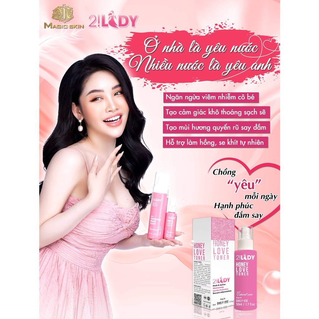 COMBO Dung dịch vệ sinh phụ nữ tạo bọt 2!LADY feminine wash foam và xịt thơm vùng kín honey love toner magic skin