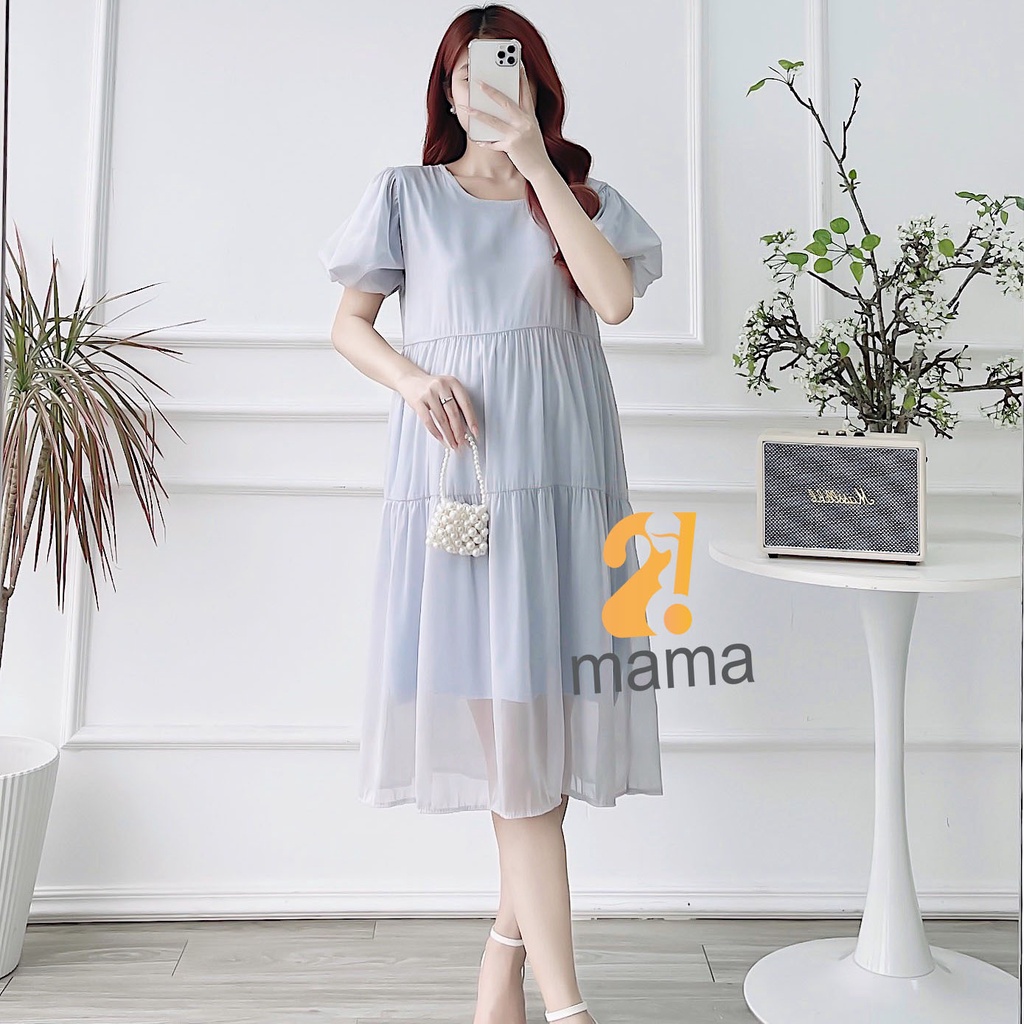 Đầm bầu công sở, dự tiệc 2mama chất vải tơ óng mềm mại 2 lớp V400