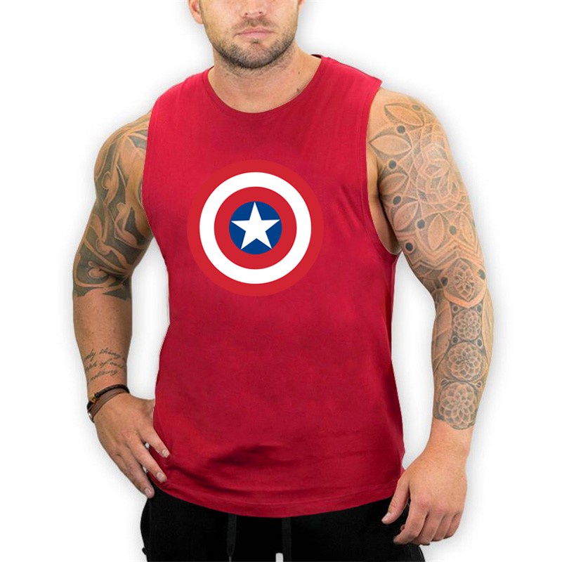 Áo thun ba lỗ nam In hình captian americian vải cotton