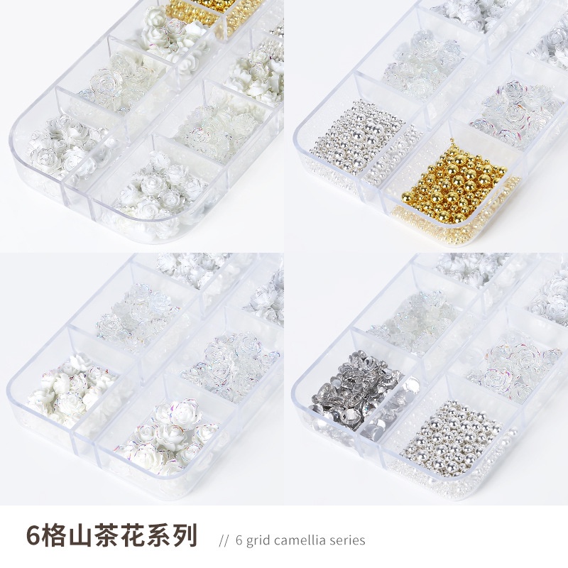 Wanghongshan Bộ Phụ Kiện Trang Trí Móng Tay Hình Hoa Hồng Trắng Ba Chiều Đính Đá Pha Lê