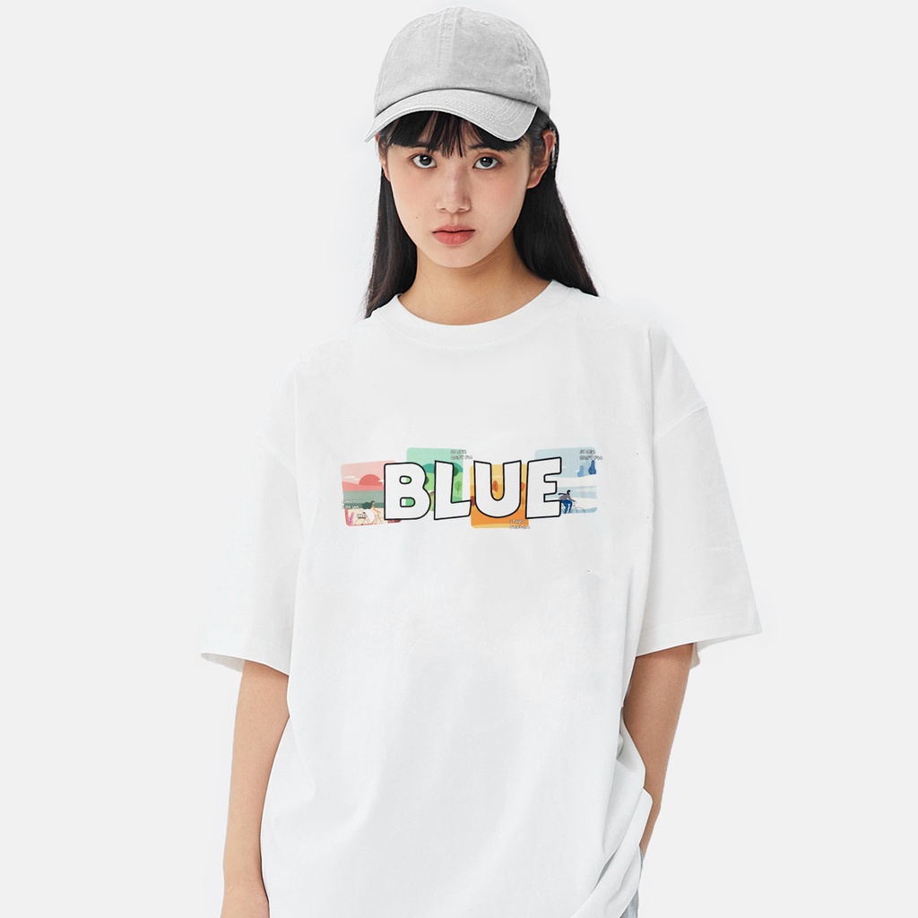 Áo Thun Nam Nữ The Blue ONTHEWAYUP 100% Premium Cotton - Áo phông local brand form rộng cổ tròn / Màu Trắng