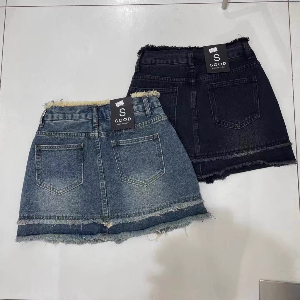 Chân váy jeans tua viền hàng quảng châu loại 1, váy bò ngắn chữ A hàng đẹp | BigBuy360 - bigbuy360.vn