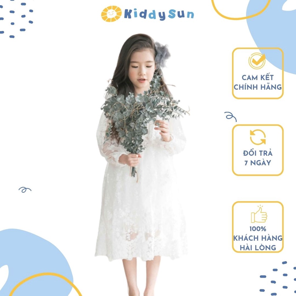Váy bé gái công chúa dự tiệc Kiddy Sun ren trắng cao cấp mềm mát dành cho bé gái từ 2,3,4,5,6,7,8,9,10,11,12 tuổi[V01]